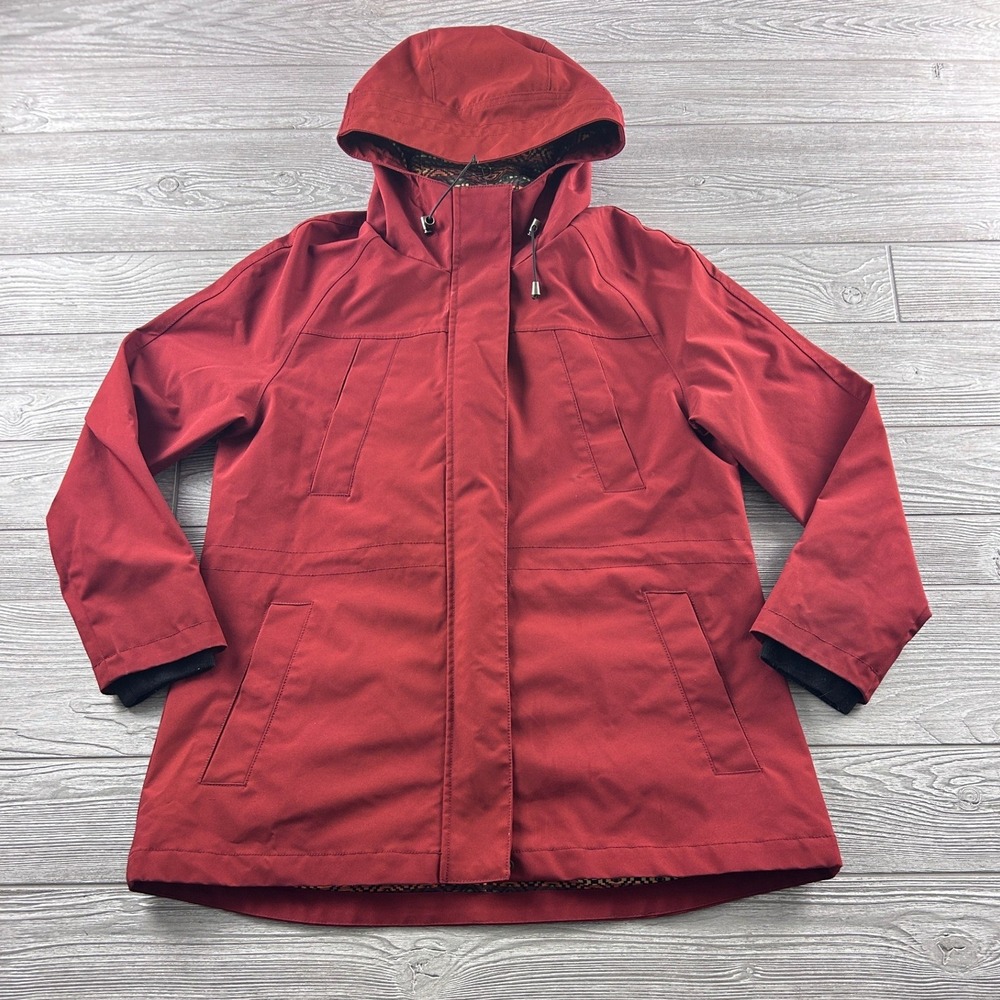 Pendleton Womens Red Hooded Rain Jacket Southwestern Geometric Lining Size M